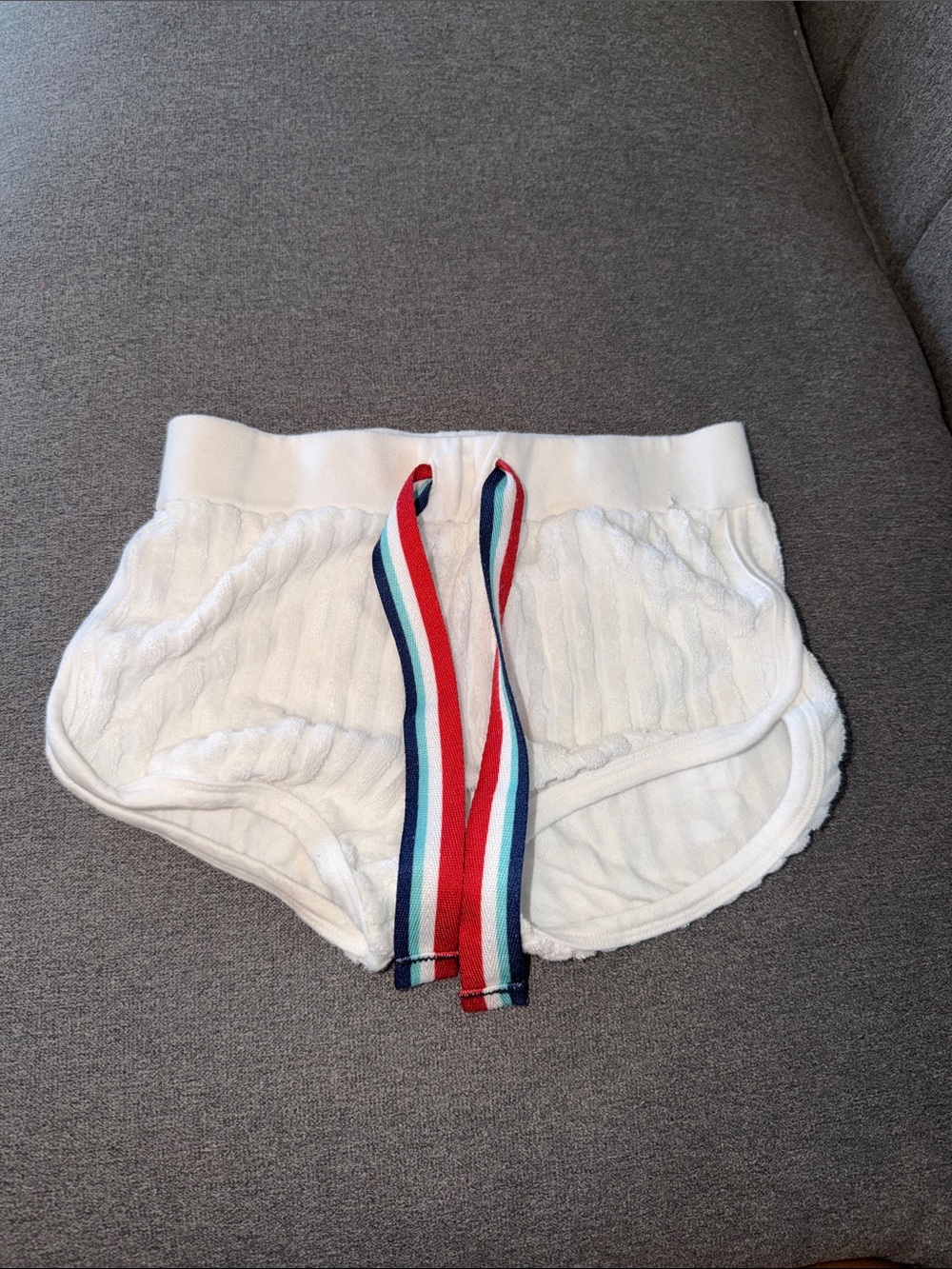 White Kids Terry Shorts with Striped Drawstring
